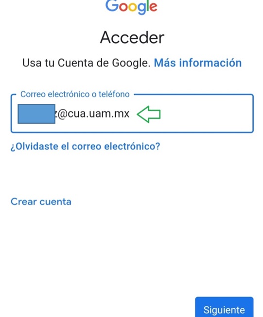 Opciones de tipo de cuenta con Google destacado